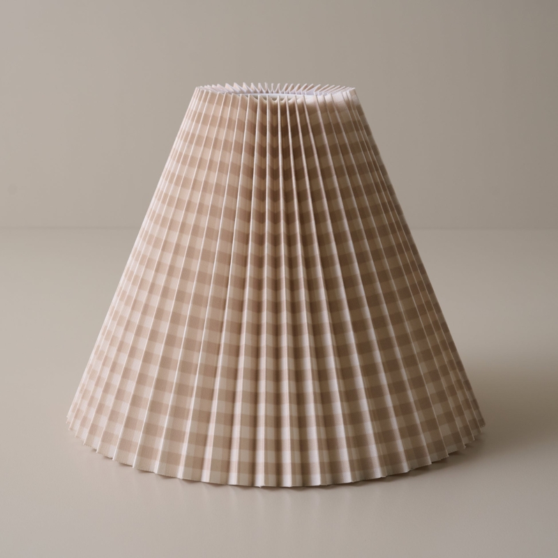 Tan Gingham Check Empire Lamp Shade Pleated Fabric Cottagecore