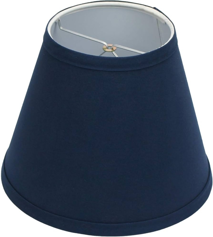 Tapered Drum Lampshade, Navy Blue Linen-Like Fabric, Clip-On Attachment.