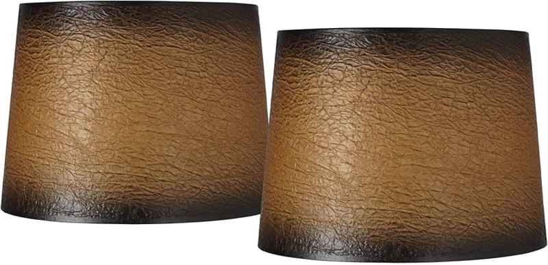 Tapered Drum Shades Set of 2, Distressed Brown Crackle Finish