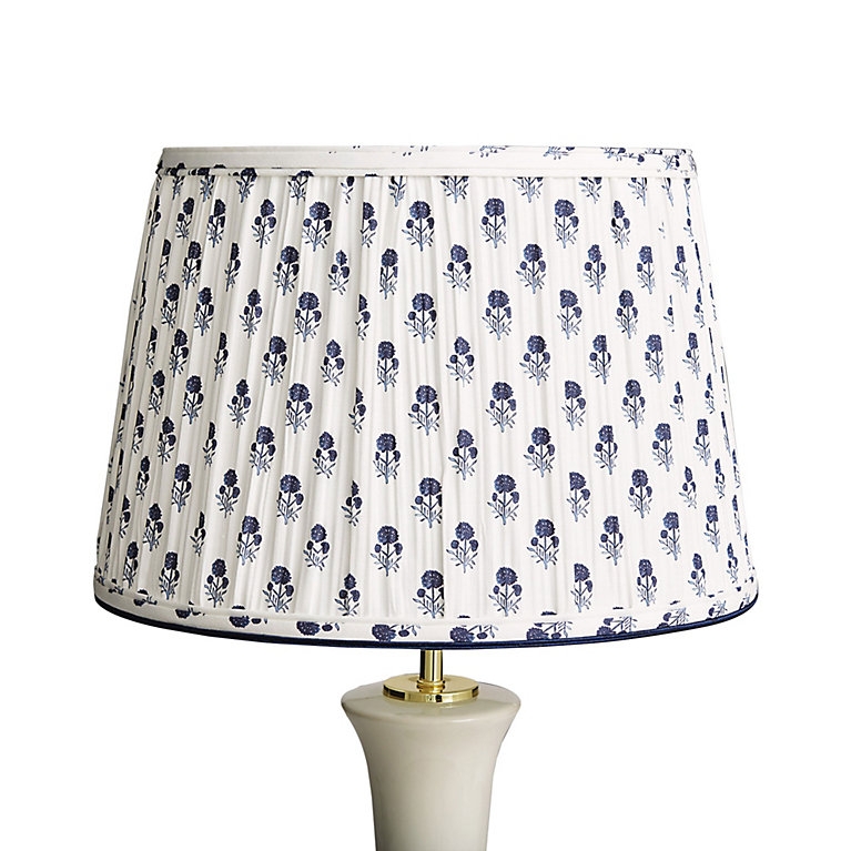 Tapered Lamp Shade, Light Blue Geometric Print, Pleated Fabric