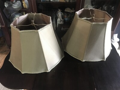 Tapered Lamp Shade Pair, Woven Texture Vintage Taupe With Harps