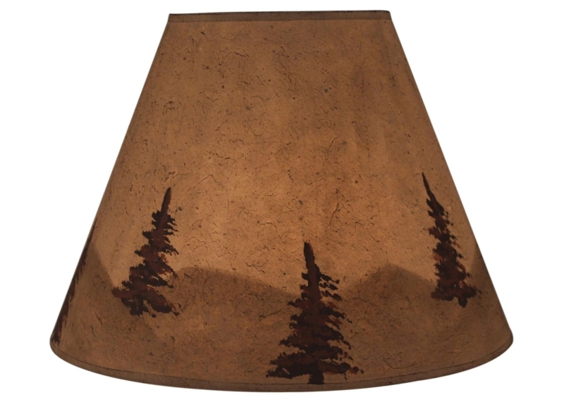Tapered Lampshade with Amber Parchment and Mountain Cutout Design.