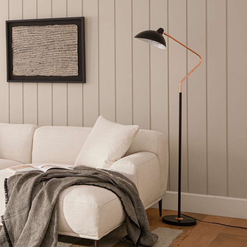 Task Floor Lamp Black Warm Lined Shade Minimalist Scandi
