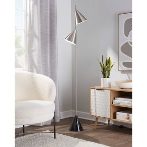 Task Floor Lamp Conical Shade Slender Pole Mixed Metal Finish