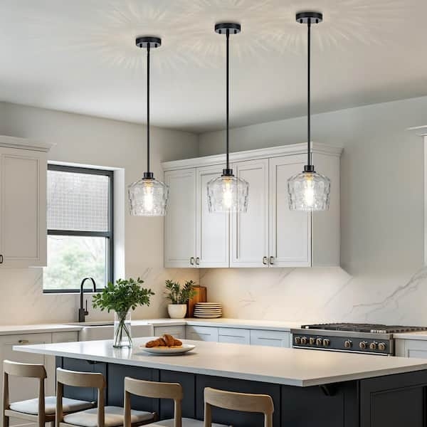 Teardrop Pendant Light Textured Glass Matte Black Industrial Fixture.