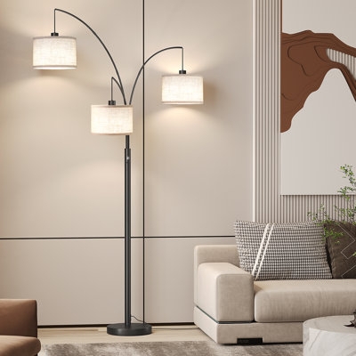 Three-Light Arc Floor Lamp featuring Tree Silhouette Design