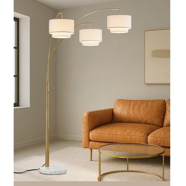Three-Light Arch Floor Lamp with Dark Bronze Finish and Mesh Drum Shades