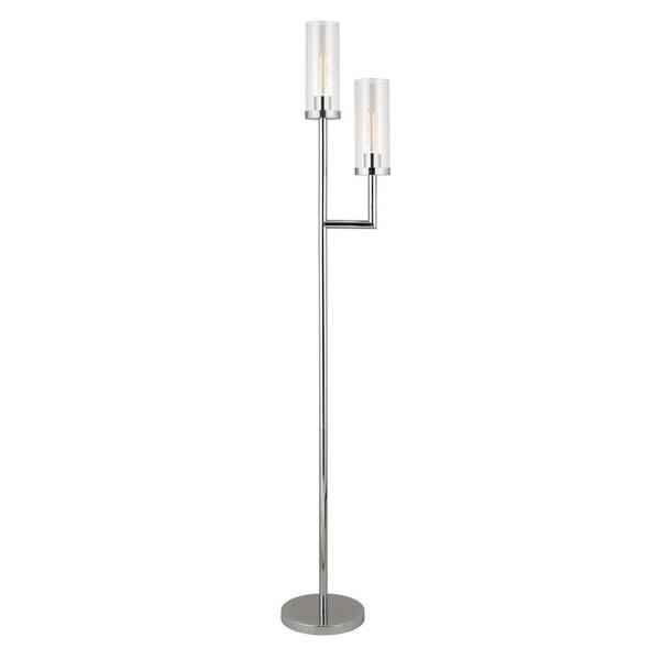 Three-Light Floor Lamp Staggered Glass Globes Polished Nickel