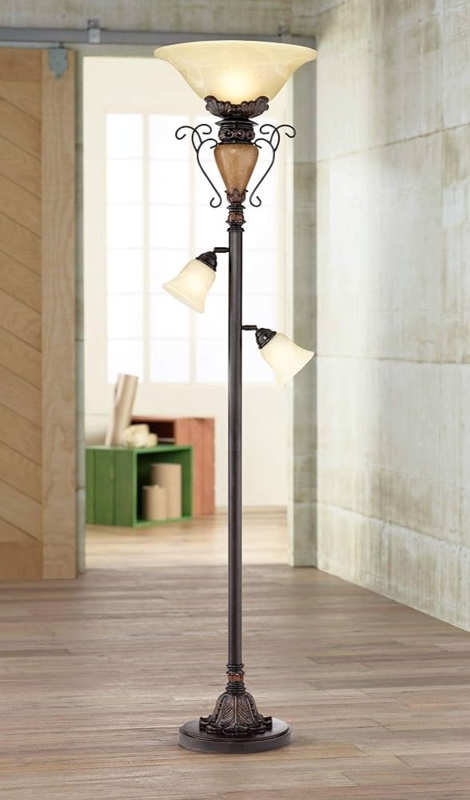 Three-Light Torchiere Floor Lamp, Adjustable Reading Arms