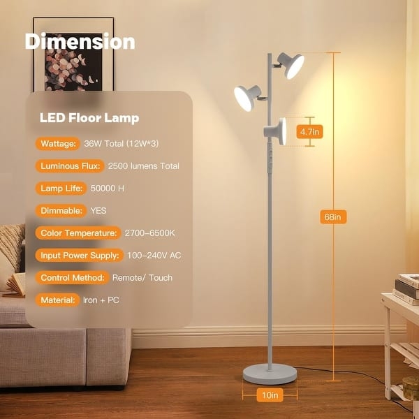 Three-Light Tree Floor Lamp in Matte Black with Adjustable Heads