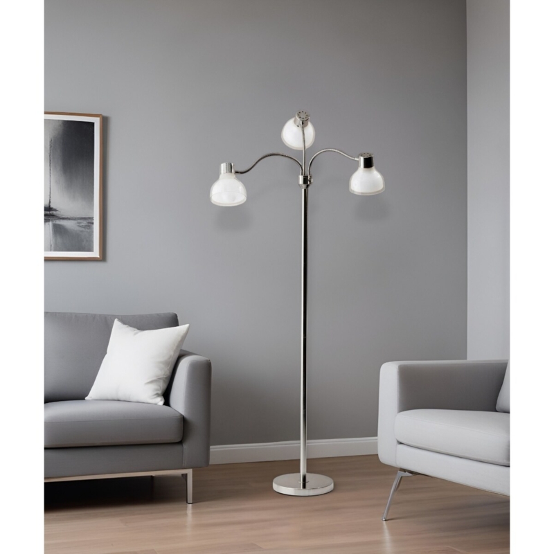 Three Light Tree Floor Lamp with Adjustable Dome Heads