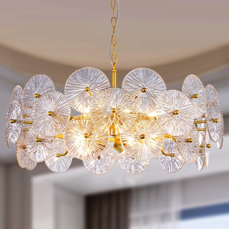 Three Tier Glass Rod Chandelier, Brushed Gold Contemporary Dining