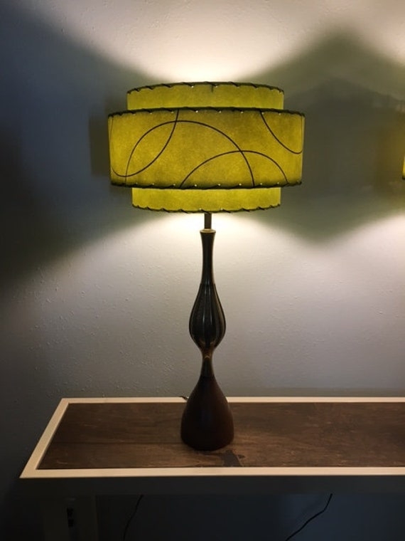 Three Tier Silhouette Lamp Shade Olive Green Fiberglass Laced Edges