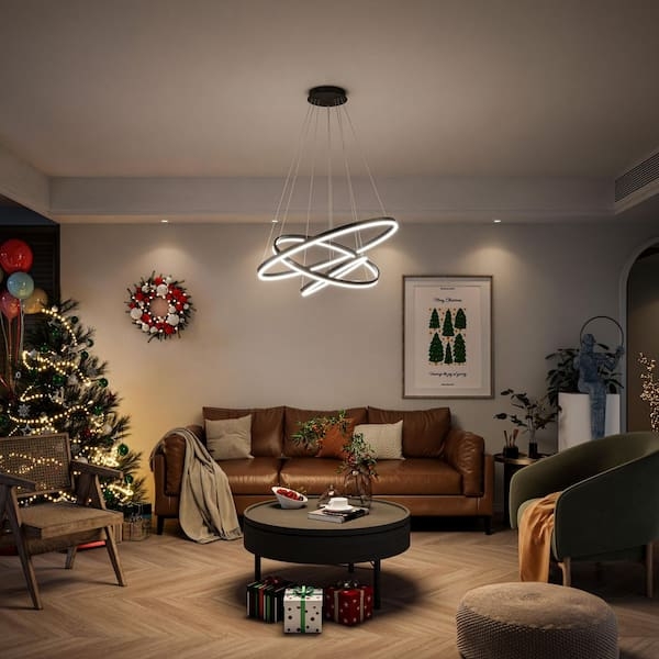Tiered Black Geometric Chandelier Integrated LED Strips