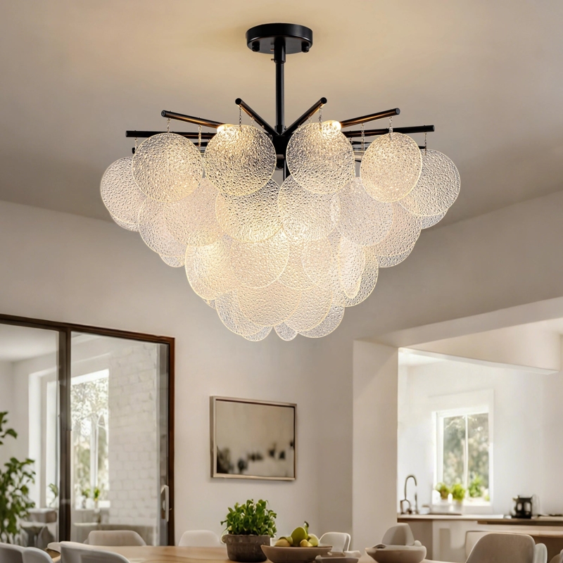 Tiered Chandelier Frosted Glass Discs Brushed Brass Finish
