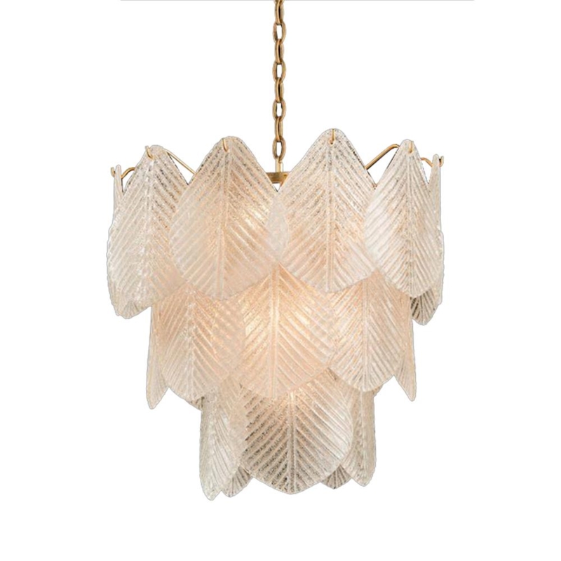 Tiered Chandelier: Frosted Glass Slats, Nine-Light Dining Fixture