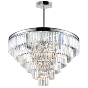 Tiered Chandelier, Gold Concentric Rings with Cascading Glass Drop Fringe
