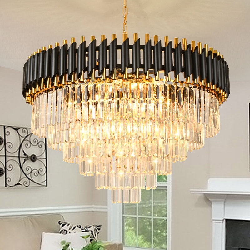 Tiered Chandelier Gold Finish Glass Prism Detail Glam Entryway