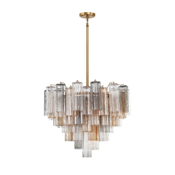 Tiered Chandelier with Cascading Gold Arms and Flared Translucent Shades