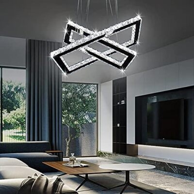 Tiered Chandelier with Nested Square Rings and Crystal Texture