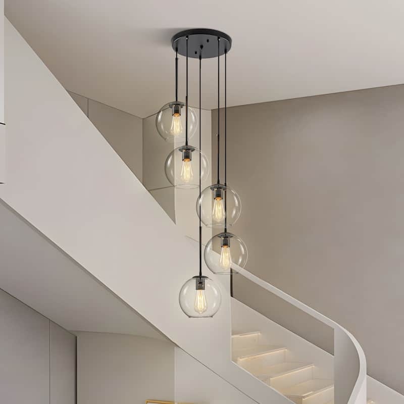 Tiered Cluster Pendant Light Cylindrical Glass Industrial Filament Bulbs.
