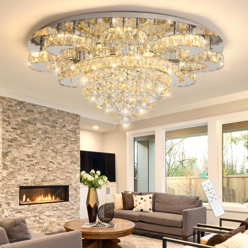 Tiered Crystal Chandelier Chrome Finish Cascading Prisms Circular