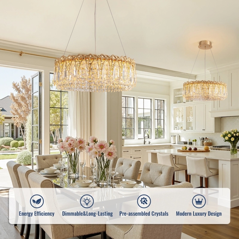 Tiered Crystal Chandelier Gold Ring Frame Modern Glam Lighting