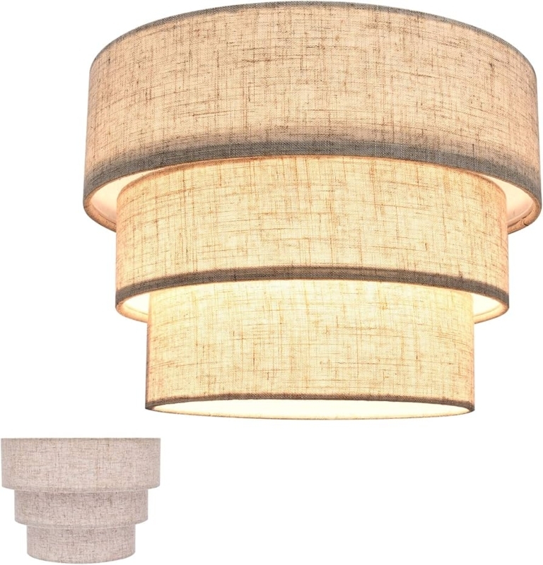 Tiered Drum Lampshade Brown Linen Handcrafted Rustic Design