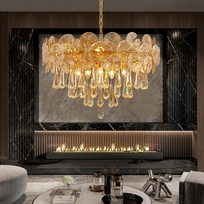 Tiered Glass Rod Chandelier, Modern Gold Luxury Lighting Decor