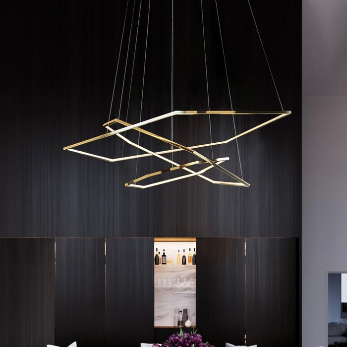 Tiered LED Chandelier with Matte Black Geometric Square Frames