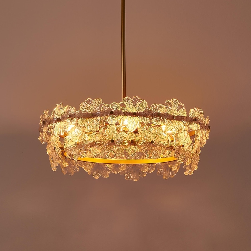 Tiered Pendant Light with Textured Glass Petals for Glam Dining