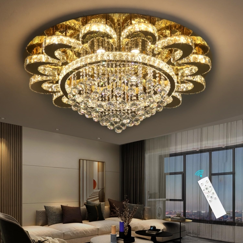 Tiered Ring Chandelier Gold Finish Crystal Droplets Large