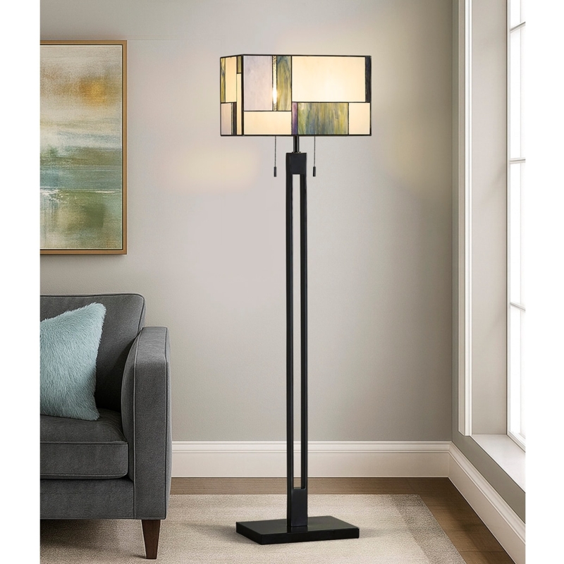 Tiffany Floor Lamp Rectangular Stained Glass Mission Style Geometry