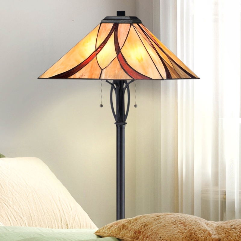 Tiffany Floor Lamp Stained Glass Shade Valiant Bronze Traditional