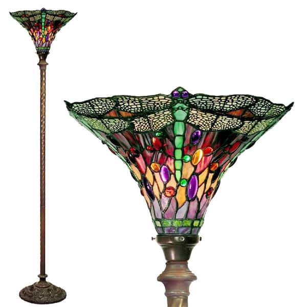 Tiffany Style Floor Lamp Dragonfly Motif Antique Bronze Finish