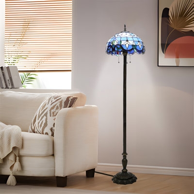 Tiffany Style Floor Lamp Dragonfly Stained Glass Bronze Base
