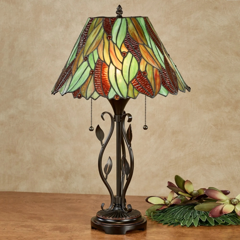 Tiffany-Style Table Lamp: Monstera Leaf Stained Glass Shade