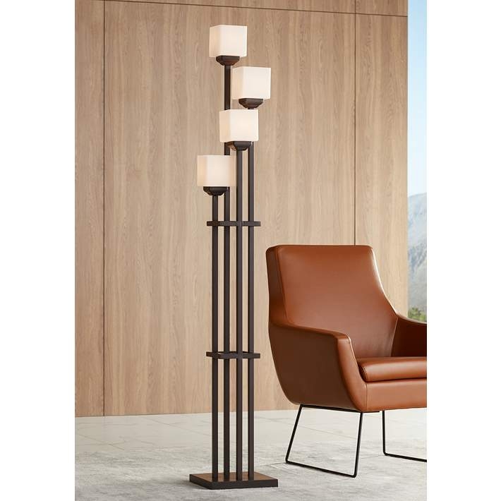 Torchiere Floor Lamp Amber Glass Tree Style Branching Vintage Bronze