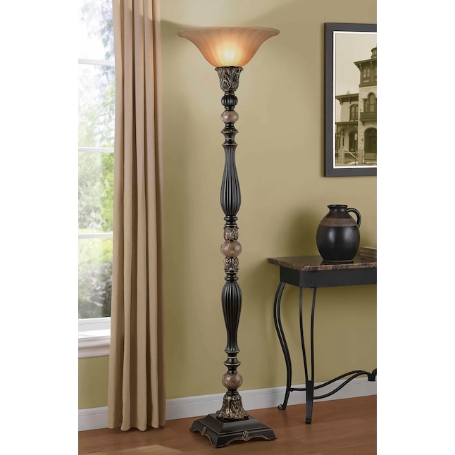 Torchiere Floor Lamp Bronze Gold Dual Light Source Reading Light