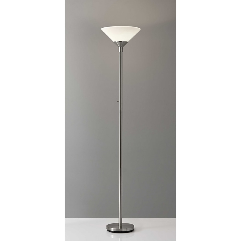 Torchiere Floor Lamp Brushed Silver Acrylic Bowl Shade