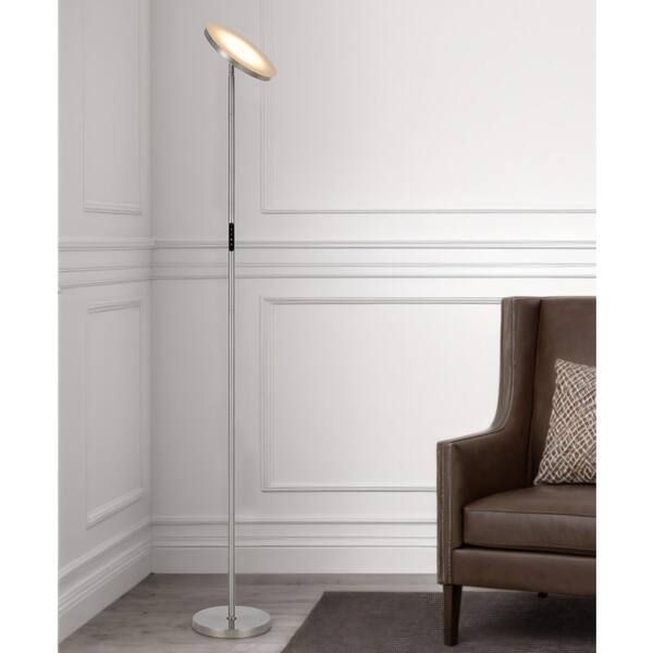 Torchiere Floor Lamp Brushed Steel Frosted Glass Bowl Upward Light