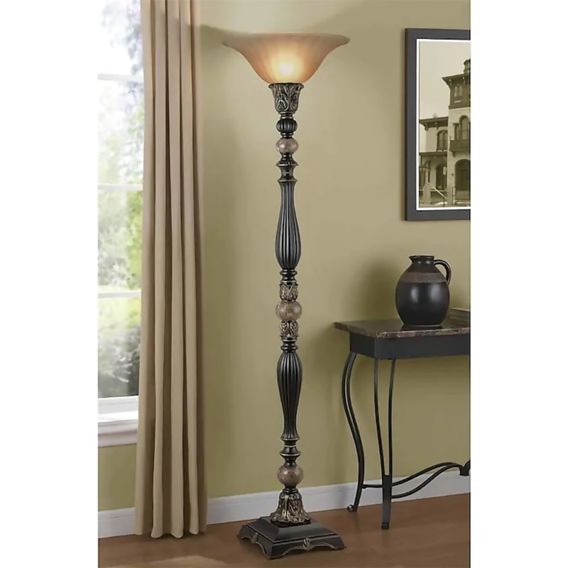 Torchiere Floor Lamp Fluted Detailing Bronze Gold Highlights