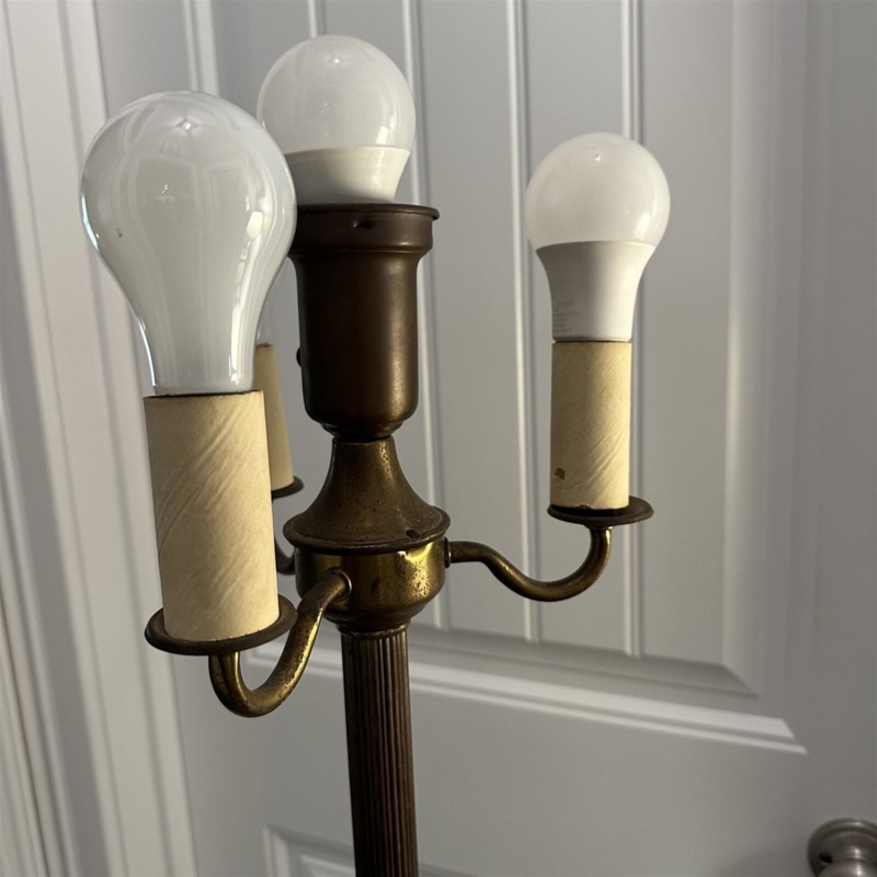 Torchiere Floor Lamp in Art Nouveau Style with Amber Shades and Lighted Base