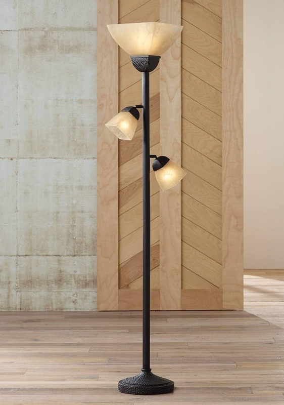 Torchiere Floor Lamp Roman Bronze Amber Glass Rustic Mission