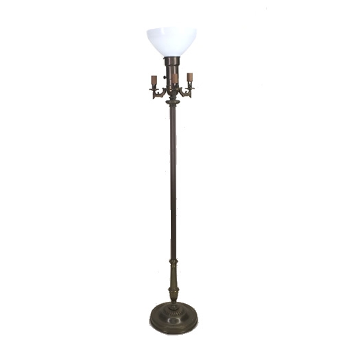 Torchiere Floor Lamp Ruffled Glass Shades Ornate Fluted Column Bronze