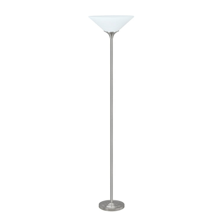 Torchiere Floor Lamp Satin Nickel Frosted Glass Bowl Transitional