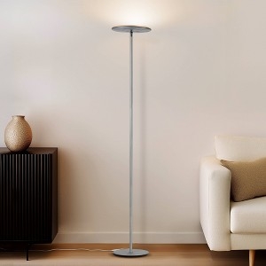 Torchiere Floor Lamp Silver Finish Circular Head Slim Profile Modern