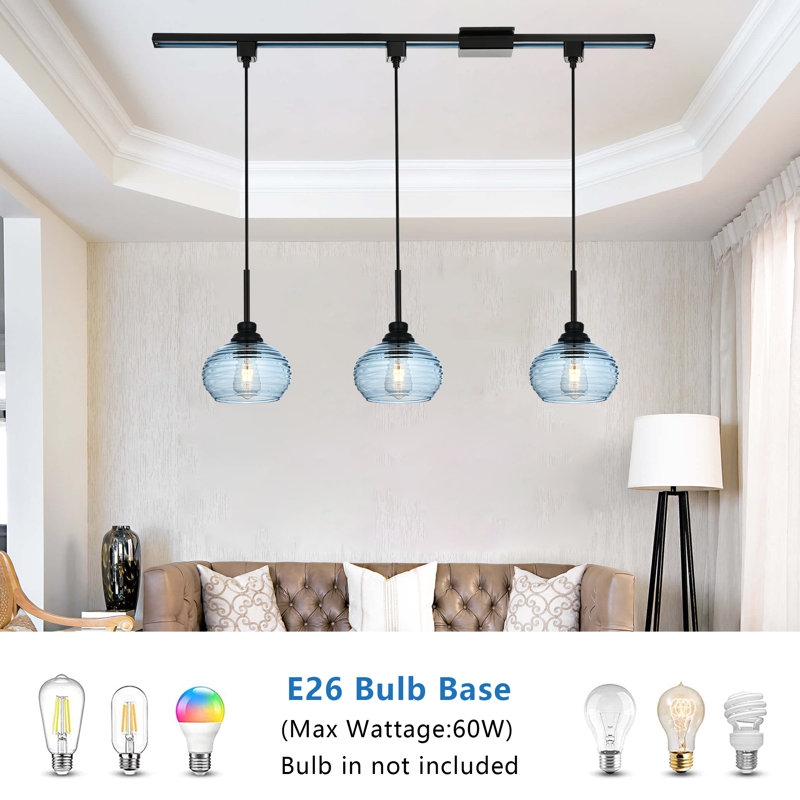 Track Lighting Fixture Blue Ripple Glass Matte Black Industrial