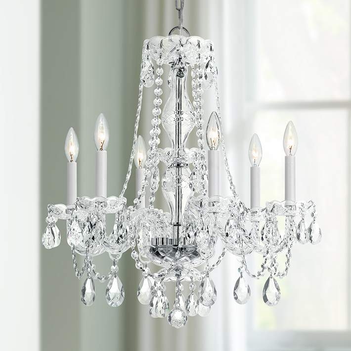 Traditional 6-Light Chandelier Polished Chrome Curved Arms Crystal