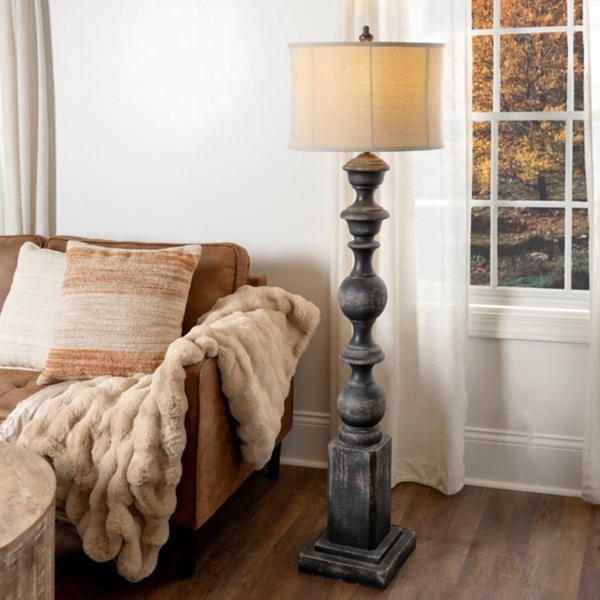 Traditional Black Spindle Floor Lamp with Distressed Finish